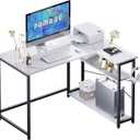 Pamray 43 Inch L Shaped Computer Desk with Reversible Side Storage Shelves, Small Corner Desk for Small Space Home Office,Writing Study Table PC Desk for Bedroom,White Marble