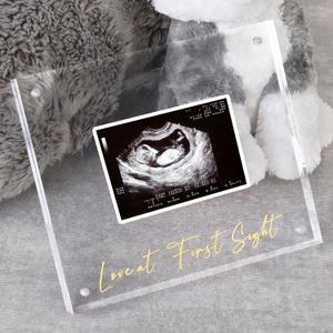 Acrylic Ultrasound Picture Frame, Bright Photo Frame, Sonogram Love at First Sight Baby Keepsake Baby Announcement, Birth Information, Expecting Mom Parents to be Unique Gifts for Pregnant
