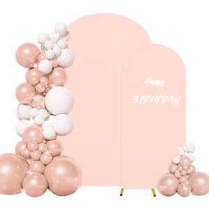 Set of 2 Wedding Arch Cover 2-Sided Round Top Spandex Fitted Arch Backdrop Cover for Birthday Party Baby Shower Wedding Arch Stand Decor7.2FT, 6FT, Light Pink