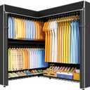 ULIFHOME E15C Max Garment Rack L Shaped Clothes Rack for Corner，Freestanding Clothing Racks for Hanging Clothes，Heavy Duty Closet System 57"W x 15.8"D x 78.4"H，Black Rack with Black Dustproof Cover