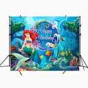 7x5ft Ariel Mermaid Princess Backdrop, Under The Sea Mermaid Background for Photography Girls Birthday Party Decoration Supplies