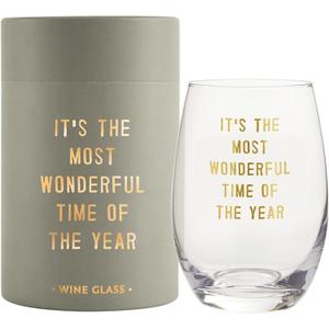 Santa Barbara Design Studio Holiday Stemless Wine Glass with Gold Foil Accent and Gift Box, 17-Ounce, Wonderful Time
