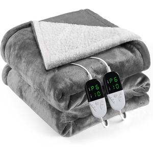 Heated Blanket Electric Queen Size 84"X90",Electric Blanket with 6 Heat Settings & 1-10 Hours Time Settings Auto-Off,Machine Washable Heating Blanket for Home and Office (Gray)