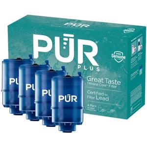PUR Plus Faucet Mount Replacement Filter 4-Pack, Genuine PUR Water Filter for Sink Faucet, 3-in-1 Mineral Filtration, Lead Reducing, 1-Year Value, Blue (RF99994)