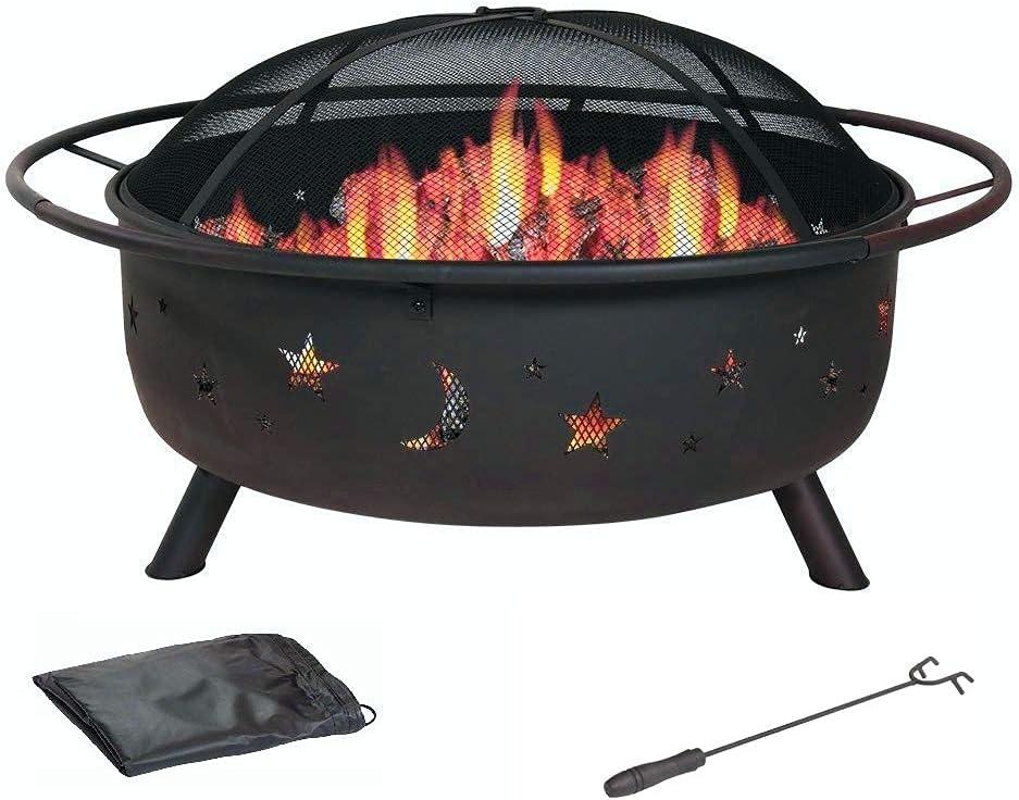 Cosmic 30 inch Wood-Burning Fire Pit for Outdoors with Moon and Stars