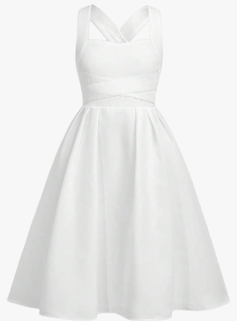 SHENHE Girl's Criss Cross Bow Dress Smocked A Line Fit and Flare Midi Party Dresses, 8Y