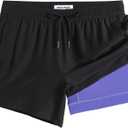maamgic Mens 5 Inch Stretch Swimming Shorts Compression Liner Swim Trunks Swimwear Bathing Suits Beach Wear Swim Suits (Black, S)