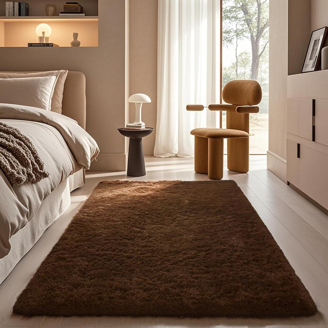 Ophanie Brown Rugs for Bedroom Living Room, Fluffy Fuzzy Furry Carpet, Plush Soft Shaggy Bedside Indoor Floor 4x6 Area Rug for Kids Girls Boys Baby Teen Dorm Nursery Home Decor Aesthetic
