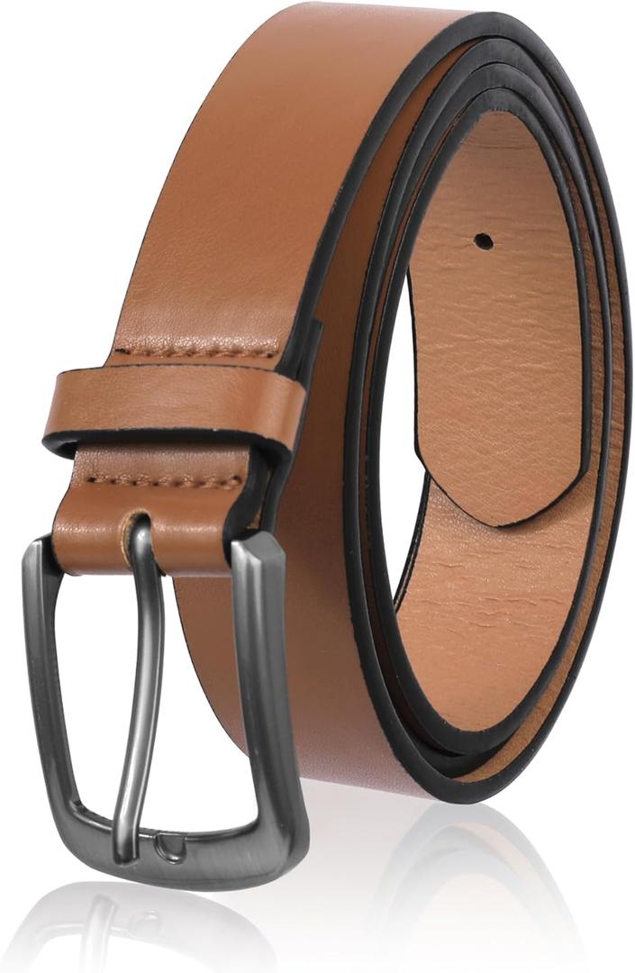 Men's Faux Leather Dress BeltClassic & Fashion Jeans Belts with Single Prong Buckle for Work Business and Casual (Brown 38)