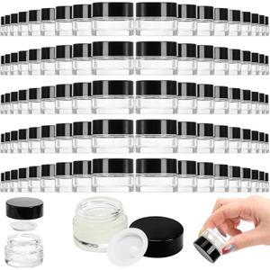 Coloch 90 Pack 5ml Empty Glass Jars with Black Lid, Clear Airtight Cosmetics Container Bulk Refillable Tiny Sample Jar for Cosmetics, Lotion, Cream, Samples, Wax, Skincare, Travelling, Retail Store