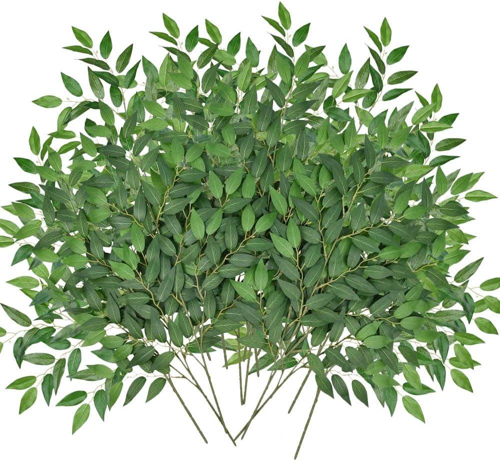 Artificial Italian Ruscus Greenery Stems, 24pcs Faux Green Leaf Garland Branches Hanging Greenery Spray for Wedding Bouquet,Arch,Table Centerpieces and Home Decor