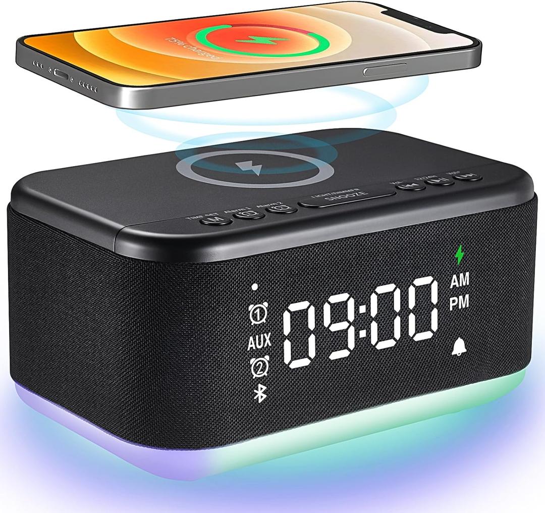 Fansbe Smart Bluetooth Alarm Clock Radio Bedroom, Digital Dual Alarm Clock Bedroom, Up to 10 Alarms Clock Night Light Speaker App/ Button Control FM Charge Snooze Adjustable Volume Dim 12/ 24H, Black