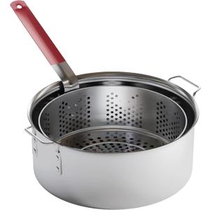 Gas One Aluminum Cooking Pot Deep Fryer with Basket 10QT Aluminum Fry Pot with Easy Grip Handle Durable Food Grade Outdoor Fryer with Perforated Strainer Basket Ideal for Seafood, Chicken