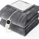 Homemate Electric Heated Blanket Twin - 62"x84" Heating Bed Blankets Throw with 10 Heating Levels 8 Hours Auto Off Fast Heating Over-Heated Protection Ultra Soft Warm Flannel ETL Certified Grey