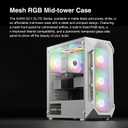 GAMDIAS White ATX Mid Tower Gaming Computer PC Case w/Tempered Glass, Built-in 4X 120mm ARGB Fans, Support Up to 6X 120mm Fans, 360mm AIO/Radiator, 340mm GPU/VGA, 160mm CPU Air Cooler