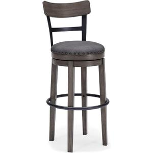 Signature Design by Ashley Caitbrook 30" Farmhouse Bar Height Upholstered Swivel Barstool, Gray