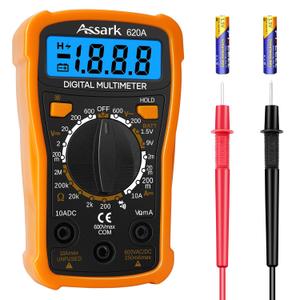 Digital Multimeter Voltage Tester, Assark 2000 Counts Multimeter Measure AC DC Voltage DC Current, Meter Tester Test Volt Ohm Amp Diode Continuity, Resistance, Backlit LCD Display, Data Hold Function (Orange)