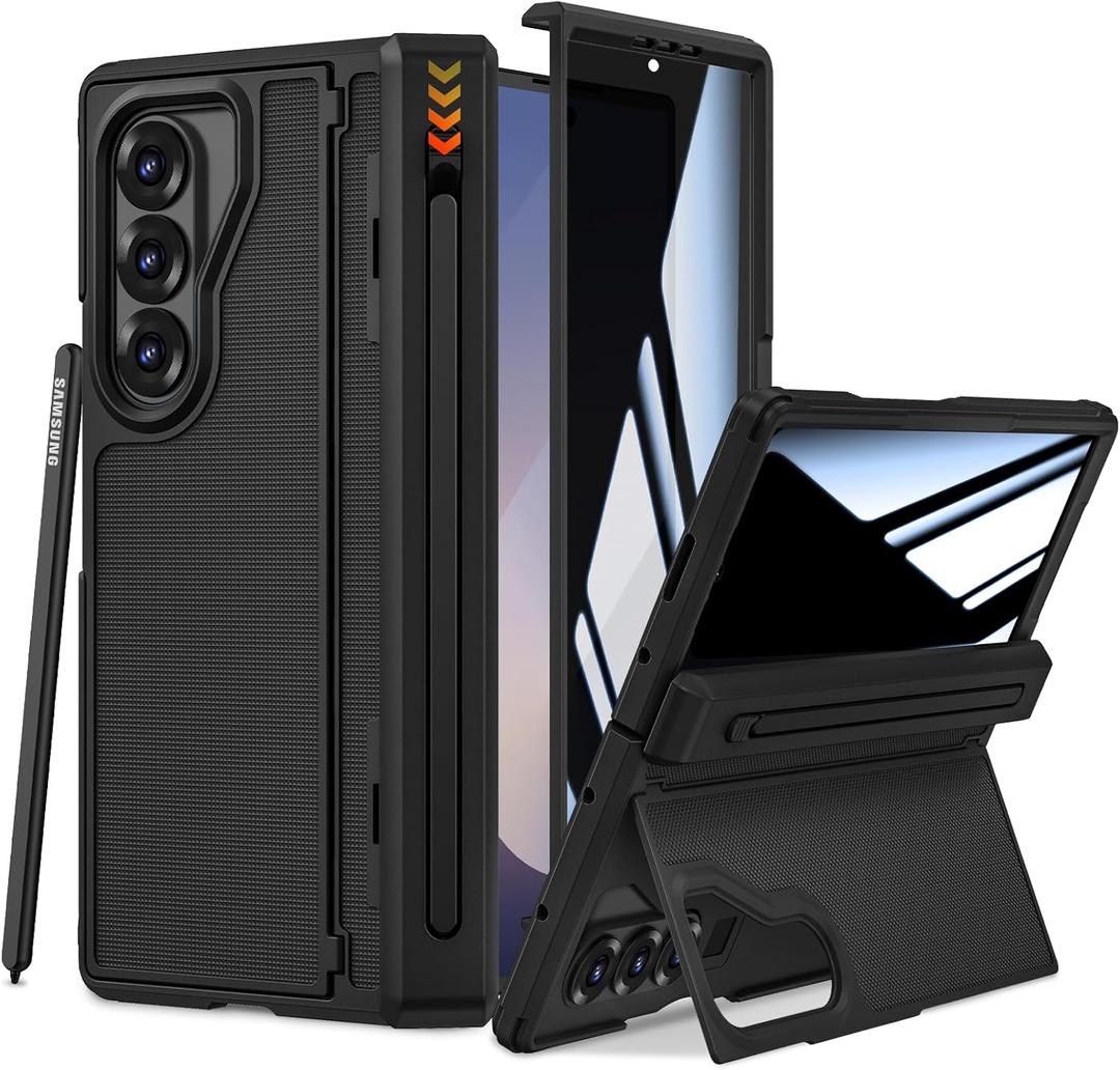 Ruky for Z-Fold-6-Case with S Pen Holder, [No Pen] with Hidden Foldable Kickstand and Built-in Privacy Screen Protector,Hinge Protection Drop Protective Phone Case for Samsung Galaxy Z Fold 6, Black
