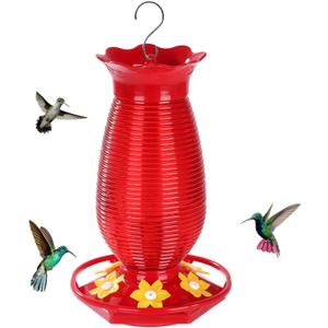 FEED GARDEN Glass Hummingbird Feeders for Outdoors Hanging, 26 OZ Humming Birds Feeders with 6 Feeding Ports & Built-in Ant Moat, Bird Feeder for Outside, Hummingbird Gifts for Mom, Red, 1 Pack