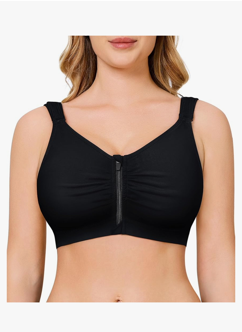 CYDREAM Zip Front Bra for Women Wireless Full Coverage Comfort Everyday Post Surgery Compression Bras Adjustable Straps, Size Large