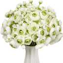 Giegxin 48 Pcs Ranunculus Artificial Flower, Real Touch Peonies Artificial Flower Silk Faux DIY Bouquet for Wedding Bridal Shower Valentine Centerpieces Arrangements Home Decorations(White, Green)