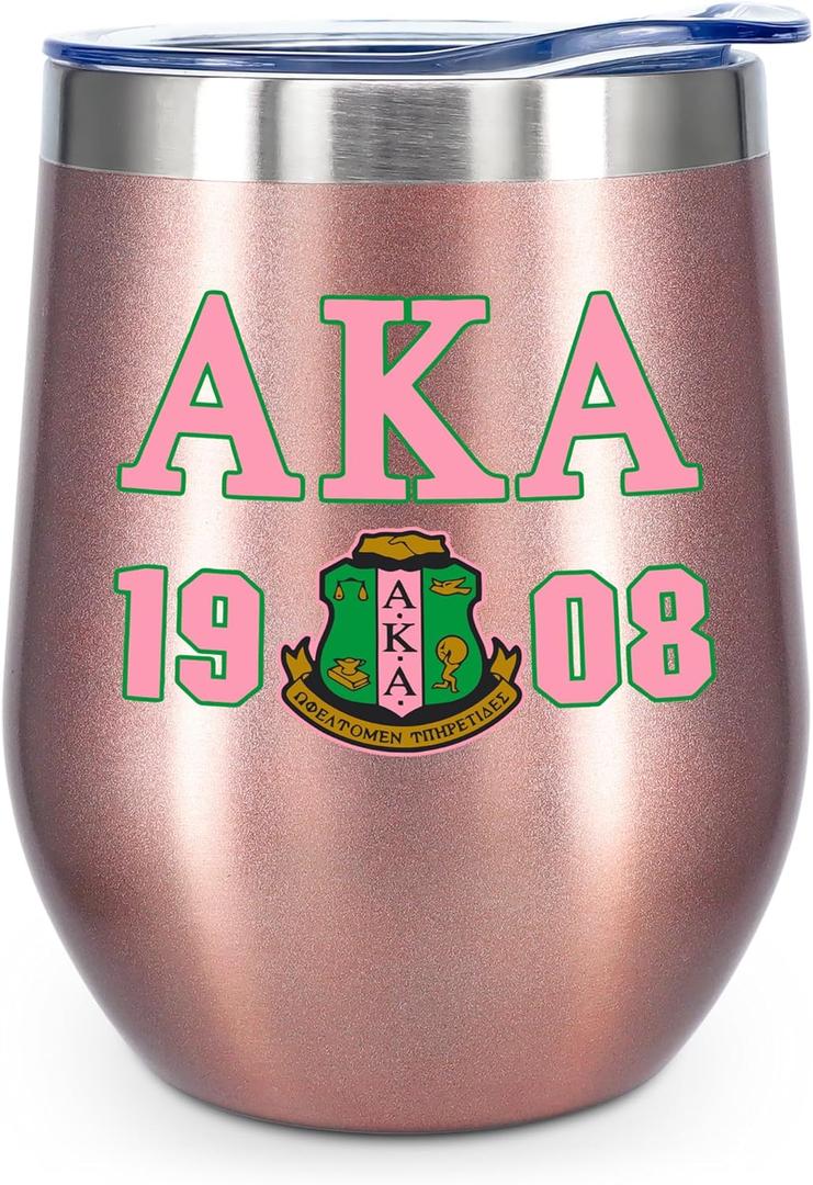 KAIRA Friendship Gifts for Women Aka Sorority Gifts for Women 12oz Wine Tumbler with Lid Coffee Mug Stainless Steel Double Wall Insulated (Rose Gold)
