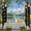 Birthday Door Banner 12x71 Inch Vertical Hanging Decoration Gold Black Happy Birthday Letter Sign Polyester Entryway Welcome Party Backdrop Indoor Outdoor Door Panel Wall Display