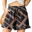 Lepunuo Shorts for Women High Waisted Ruffle Hem Summer Lounge Shorts with Pockets Elastic Drawstring Casual (M)