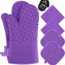 KEGOUU Oven Mitts and Pot Holders 6pcs Set, Kitchen Oven Glove High Heat Resistant 500 Degree Extra Long Oven Mitts and Potholder with Non-Slip Silicone Surface for Cooking (Purple)