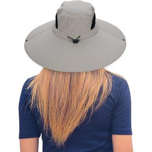 Leotruny Women Super Wide Brim Sun Hat UPF50+ Waterproof Bucket Hat for Fishing, Hiking, Camping, Light Grey