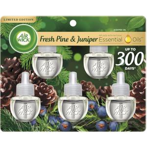Air Wick Plug in Scented Oil Refill, 4 ct, Fresh Pine and Juniper, Air Freshener, Essential Oils, Fall Scent, Fall decor