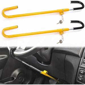 Elsjoy 2 Pack Car Steering Wheel to Brake Lock with Keys, Anti-Theft Car Locking Device Steering Wheel Lock, Car Security Lock for Vehicle, Keyed Different