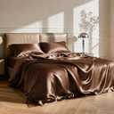 Love's cabin Satin Queen Sheets Set - 4 Piece Brown Silky Bed Sheets with Deep Pocket, Luxury Silk Feel Satin Queen Size Sheet Set (1 Flat Sheet,1 Fitted Sheet,2 Pillow Cases)