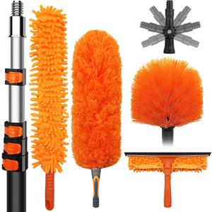 DALTACK 28 Foot High Dusters Kit for Cleaning with 5-20 Foot Heavy Duty Extension Pole, Extendable Reusable Cobweb, Feather, Ceiling Fan Cleaner Duster, Window Squeegee Kit