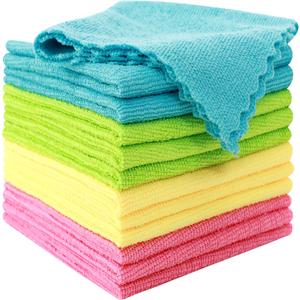 MOONQUEEN 12 Pack Microfiber Cleaning Cloth - Reusable Cleaning Rag, Fast Drying Cleaning Towels,12"X12", Green/Blue/Yellow/Pink