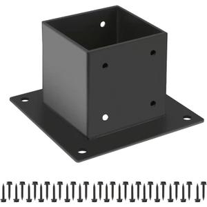 44 Post Base, Deck Post Brackets, Inner Size 3.5"x3.5" Thick Steel Fence Post Anchor Base, Heavy Duty Metal Black Powder Coated, for Supports Porch Railing Post Holders Pergola Brackets Kit