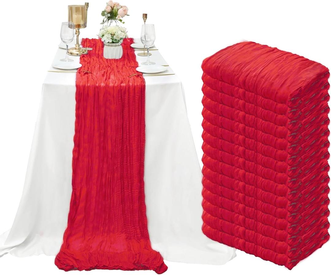 15 Pack Cheesecloth Table Runner 10Ft Gauze Cheese Cloth Table Runner 35 x 120Inch Red Table Runners for Wedding Birthday Party Engagement Holiday Baby Bridal Shower Anniversary Christmas Table Decor