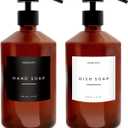 Luxury Glass Soap Dispenser Set of 2 - Elegant Amber Bottles with Matte Black Pumps, Ideal for Kitchen and Bathrooms, Perfect Glass Pump for Modern Homes.