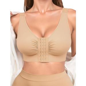 Front Closure Compression Bras for Women Post Surgery Mastectomy Adjustable Straps Wirefree No Padding