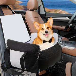 Dog Car Seat for Small Medium Sized Dogs, Cat Dog Booster Car Seat with Seat Belt,Detachable Soft Front Pet Puppy Cars seats,Washable dog seats for cars,Travel cat car Carrier Bed with Storage Pockets (Large, Black)