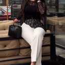 CHICME Womens Long Sleeve Mesh Top Round Neck Lace Floral See Through Blouses Casual Asymmetrical Shirt (Without Tank) (Black, S)