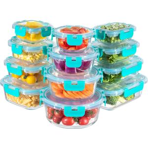 MFY 12-Pack Glass Storage Containers with Lids, Glass Meal Prep Containers Set, Airtight Lunch Containers with Lids, Microwave, Oven, Freezer and Dishwasher Safe, Green