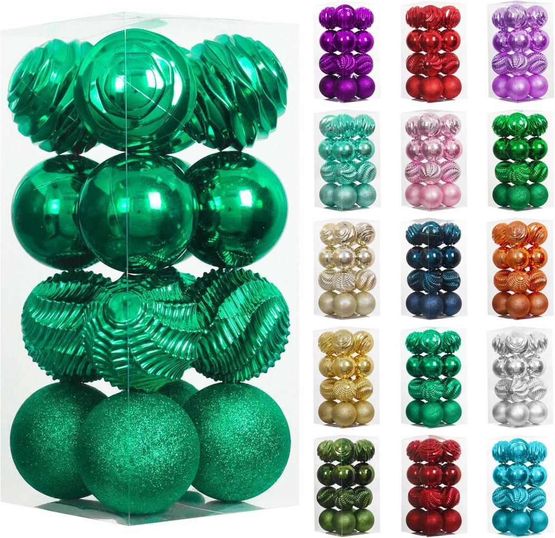 XmasExp 16ct Christmas Ball Ornaments Shatterproof Xmas Tree Hanging Balls Decorations Perfect for Holiday Wedding Christmas Decor (Malachite Green, 3.15")