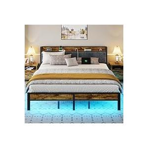 Liians King Size Bed Frame with USB Charging Station, Storage Headboard with Smart LED Lights, Metal Platform Bed Noise Free, No Box Spring Needed, Easy Assembly