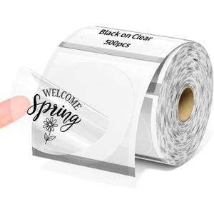 Phomemo 2 Circle Thermal Label, Self-Adhesive Round Sticker Labels, Circular Direct Thermal Printer Labels for Phomemo 241bt, D520BT, 344WF Label Printer, 500 Labels/Roll, Transparent