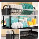 Sakugi 2-Tier Dish Drying Rack - Stainless Steel Dish Rack with Cutlery & Utensil Holders for Kitchen Counter, Sink Organization and Storage for Small Family, 15" W x 11.4" L x 15" H, Black, Large