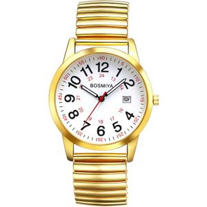 Avaner Men's Stretch Band Watches: Gold Silver Elastic Strap Large Face Quartz Easy Reader Bangle Wrist Watch for Men
