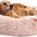Bedfolks Calming Donut Dog Bed - 36" Round, Fluffy, Anti-Anxiety, Machine Washable Pet Bed (Pink, Large)