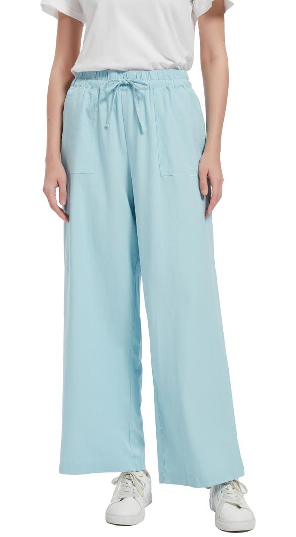 Tronjori Women's Linen Summer Boho Loose Lounge Palazzo Pants,XL,Light Blue (Blue, XL)