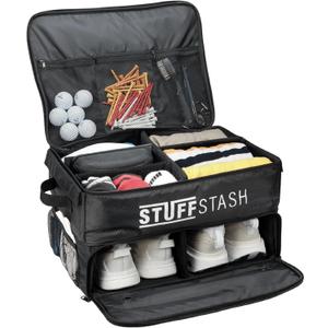 STUFFSTASH Golf Trunk Organizer for Car  Rigid, Wont Collapse | Ventilated Shoe Compartment, Adjustable Dividers & Mesh Pockets | Golf Gift for Men & Women | Premium Car Trunk Storage Organizer